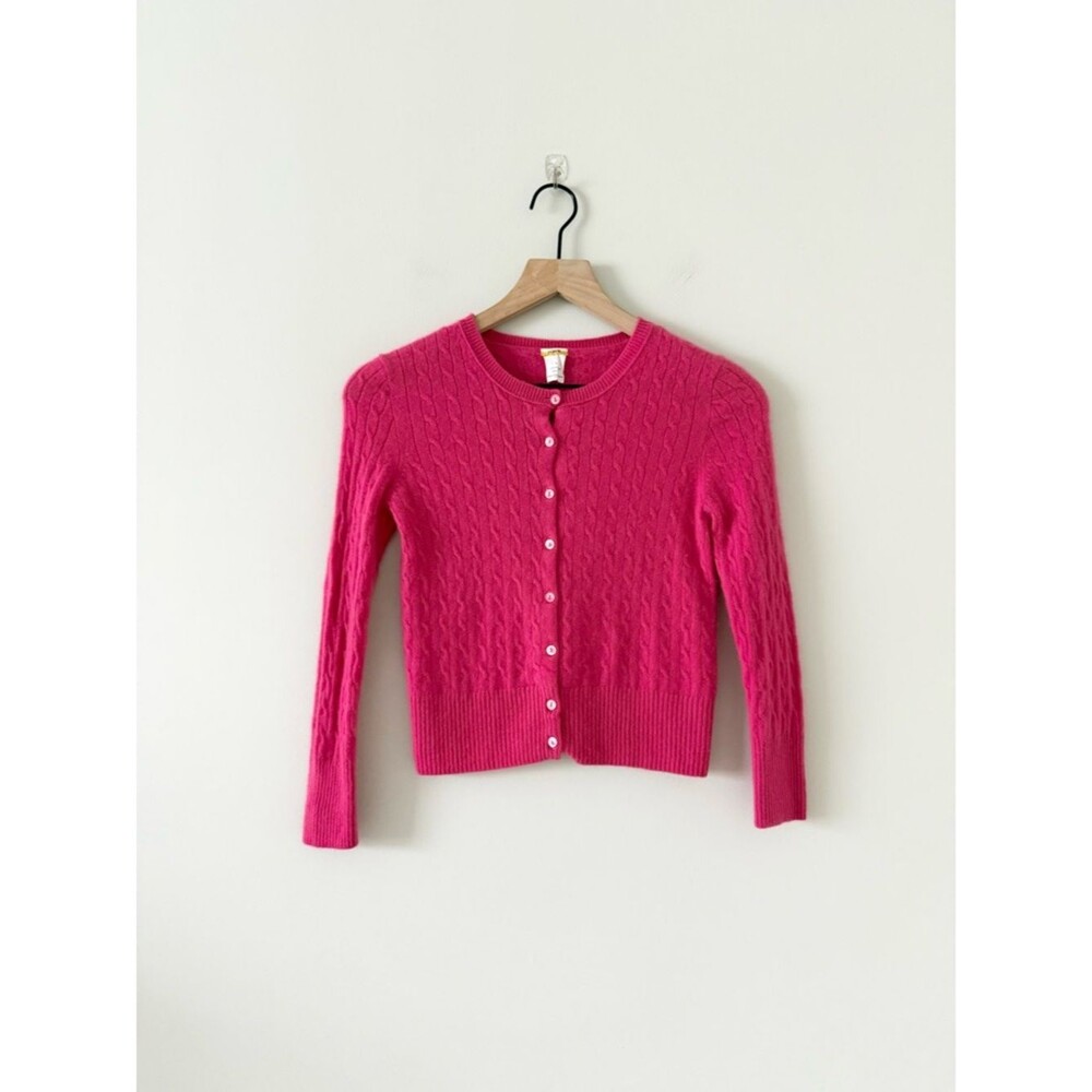 J. Crew Vintage '07 Cashmere Hot Pink Cable Knit Cardigan Sweater Size S